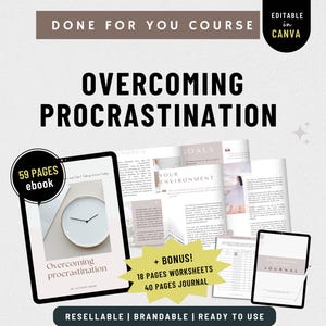 Brandable Coaching ebook Done For You PLR Coaching Content Life Coach Toolkit Coaching Resources ADHD Workbook Done for You Procrastination