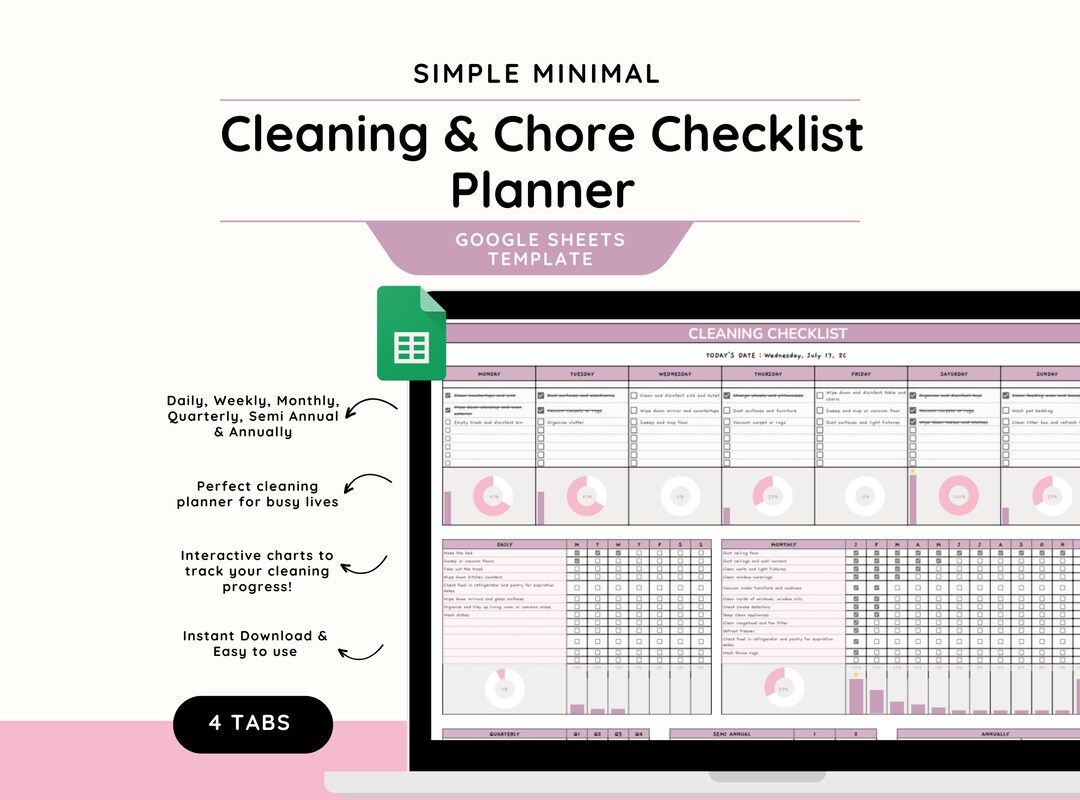 Cleaning Checklist Spreadsheet Cleaning Planner Google Sheets Template ...
