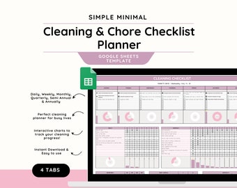 Cleaning Checklist Spreadsheet Cleaning Planner Google Sheets Template Cleaning Schedule Weekly, Monthly, Yearly Household Chore Chart