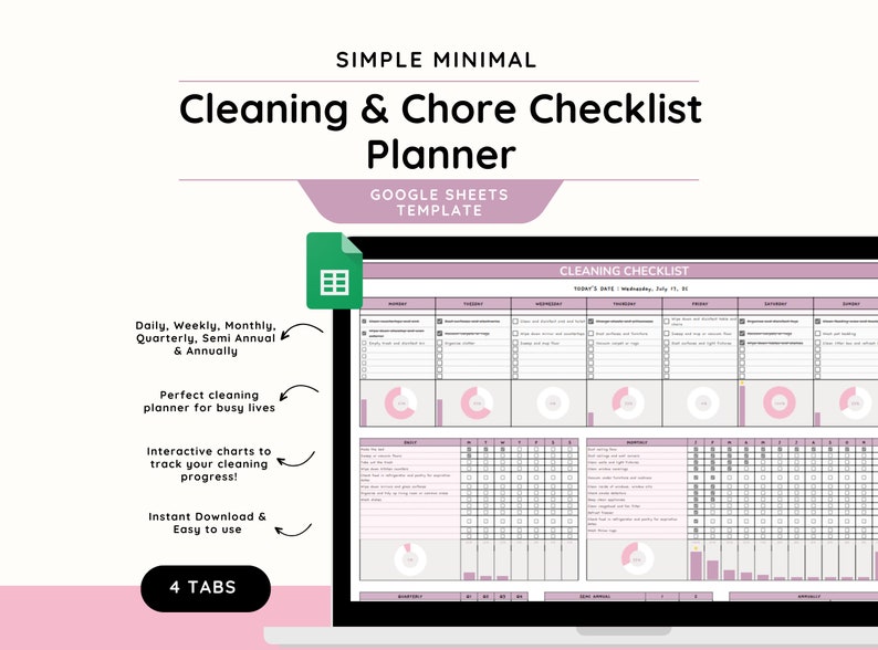 Cleaning Checklist Spreadsheet Cleaning Planner Google Sheets Template ...