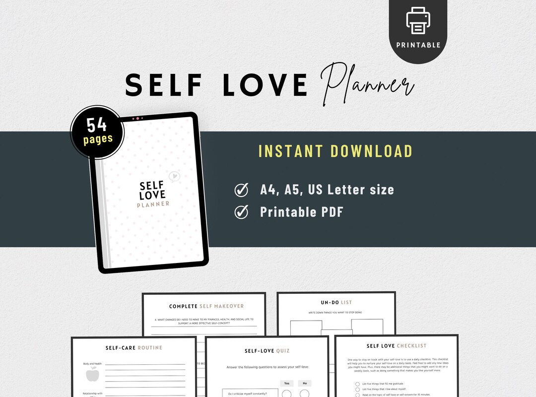 Self Love Planner Printable, Mental Health Journal for Mindfulness and ...