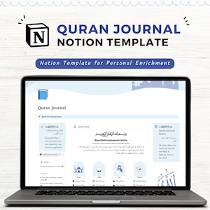 Quran Journal Notion Template, Prayer Tracker, Muslim Journal, Notion Quran Tracker, Quran Planner, Digital Planner Islamic Planner