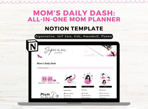 Mom Planner Notion Template, Notion Planner Mom, Busy Mom Household Planner, Mom Life Digital Planner, Family Organizer, Notion Dashboard