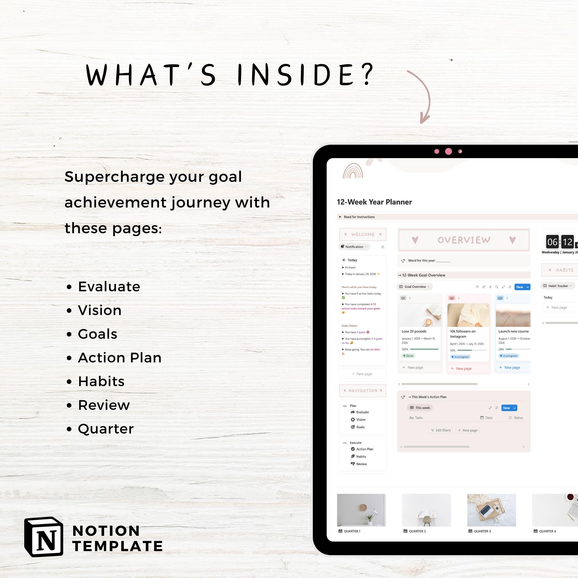 Notion Template 12 Week Year Planner, Goal Planner Notion Dashboard ...