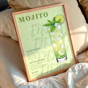 Mojito Cocktail Poster Printable | Fresh Summer Drink Wall Art | Digital Bar Recipe Print | Home Bar Decor | Instant Download Kitchen Art