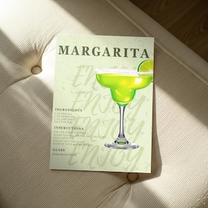 Affiche cocktail Margarita imprimable | Art mural moderne pour chariot de bar | Impression numérique de recettes de boissons | Décoration d'intérieur | Téléchargement instantané Impression