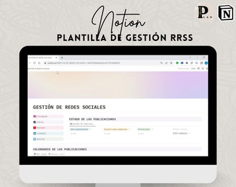 Plantilla Notion Gestión de Redes Sociales en Español / Notion RRSS gestión de contenidos en Instagram, Tiktok, Linkedin, Youtube y Twitter