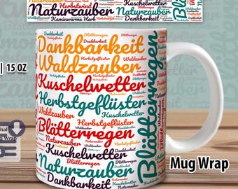 Autumn Word Cloud Design for Mug Sublimation, Template 11 OZ & 15 OZ, Digital File, Fall Decor, Gift Idea, Sublimation Printing