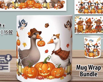 Fall Mug Wrap Sublimation Bundle 11oz 15oz – Chickens, Geese, Highland Cows, German Cows, Digital Download, Autumn Coffee Cup Set, DIY Gift