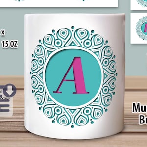 Shadow Box Monogram Mug Sublimation Design – 11 OZ & 15 OZ PNG Personalized Alphabet Bundle – A to Z Download File