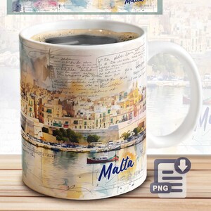 Malta Mug Sublimation Template – Cities Print Template | PNG Download File | Coffee Mug Sublimation File | Mug Cover