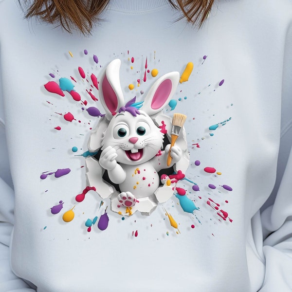 3D Easter Bunny Sublimation Design - Hole in Wall Motif with Easter Bunny | Shirt PNG sublimation print template as download | Easter T-shirt motif