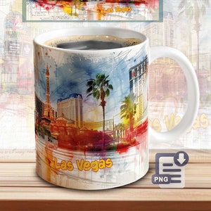 Las Vegas Mug Sublimation Template – City Print Template | PNG Download File | Coffee Mug Sublimation File | Mug Cover