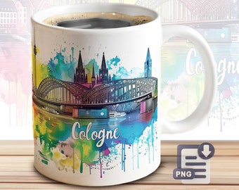 Cologne Mug Sublimation Design – City Print Template | PNG Download File | Coffee Mug Sublimation Wrap | Fits 11 Oz, 15 Oz Mugs