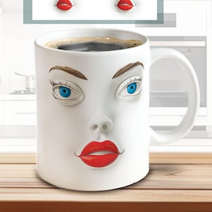 3D Vrouwen Gezicht Mokken Sublimatie Ontwerp – Blauwe Ogen | PNG-sublimatie afdruksjablonen Downloadbestand | 11 OZ, 15 OZ sublimatieontwerp