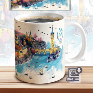 Cork Mug Sublimation Template – City Mug Print Template | PNG Download File | Coffee Mug Sublimation File | Mug Cover