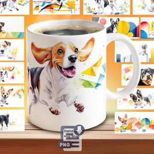 Dog Sublimation Bundle – 30 Watercolor Mug Designs – 11 oz & 15 oz PNG Download – Dog Breeds Clipart Set
