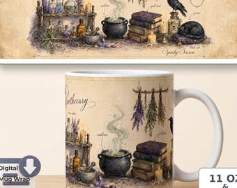 Halloween Mug Sublimation PNG | Witch Apothecary Watercolor, Spooky Potion Mug Wrap, Digital Download for 11 OZ and 15 OZ Mug