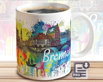 Bremen Mug Sublimation Template – City Print Template | PNG Download File | Coffee Mug Sublimation File | Mug Cover