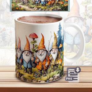 Fall Gnome Mug Sublimation File | 11 & 15 OZ Mug Wrap | Gnome PNG Printables Download, Mug Template