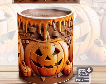 Pumpkin Mug Sublimation PNG 11oz 15oz, Fall Mug Design digital Download, Halloween Coffee Mug, Digital Download, Trick or Treat, Fall Vibes