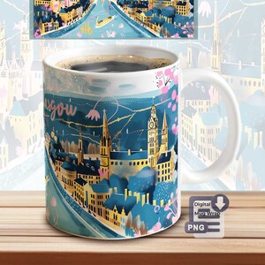 Glasgow Mug Sublimation Template | City Mug 11 and 15 oz PNG Download File | Coffee Mug Sublimation File | Mug Cover