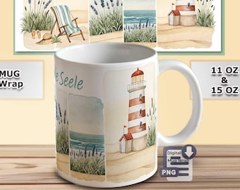 Sublimation Mug Design – Sea for the Soul – Beach Theme for 11oz & 15oz Mugs — Download File