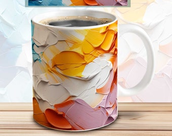 3D sublimation mug template | abstract oil painting motif | PNG template as download file | 11oz, 15oz coffee mug cover