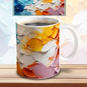 3D Sublimation Becher Druckvorlage mit abstraktem Ölmalerei Motiv sublimiert auf einen Kaffeebecher.