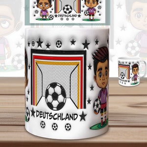 Duitsland voetbalmokken sublimatie ontwerp | Cartoon voetbalspeler PNG | opgeblazen ontwerp | Sjablonen afdrukken downloaden | Voetbal doel