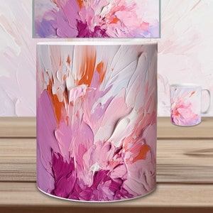 Pink Oil Painting 3D Sublimation Mugs Printing Template | PNG Download File | 11oz and 15oz Mugs Cover | Coffee Mugs Sublimation Design