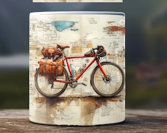Bicycle Holiday Mug Sublimation Design Print Template | Gift Idea for Cyclists | 11 OZ, 15 OZ PNG Download File for Coffee Mugs