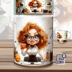Halloween kantoormokken sublimatiebestand, sublimatiesjabloon voor mokken van 11 en 15 oz, cadeau-idee voor kantoorcollega's, PNG-download, herfstkantoor