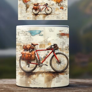 Bicycle Holiday Mug Sublimation Design Print Template | Gift Idea for Cyclists | 11 OZ, 15 OZ PNG Download File for Coffee Mugs