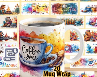 Watercolor Coffee Mug Sublimation Bundle – 20 PNG Designs for 11 & 15 oz Cups – Instant Digital Download