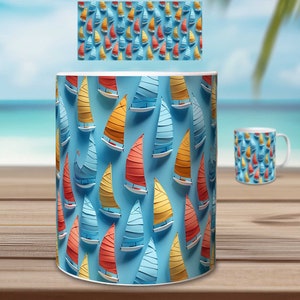 Sailing Mugs Sublimation Design Print Template | Maritime Coffee Mug PNG Download File | 11 OZ, 15 OZ Sublimation File Mugs Template