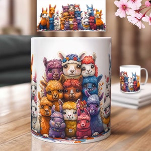 Funny Animals Mugs Design – Sublimation Print Template – Alpaca Motif | 11 OZ, 15 OZ PNG Download File Coffee Mug Sublimation File