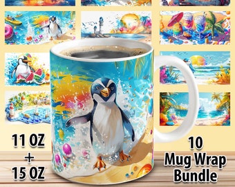 10 Sublimation Mug Wrap Bundle – Summer Designs | 11oz & 15oz PNG Sublimation Files as Digital Download | Mug Wrap Set