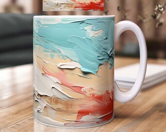 3D sublimation mug design | abstract oil painting look | PNG print template as download file | 11oz and 15oz mug designs