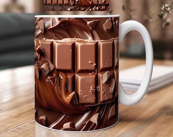 Chocolate 3D Mug Sublimation Design | Chocolate Bar PNG Sublimation Print Templates Download | Gift for Girlfriend | 11 oz and 15 oz