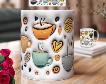 3D Sublimation Mug Design – Puffy Effect  PNG Download for 11 OZ & 15 OZ Coffee Mugs  Printable Sublimation Template