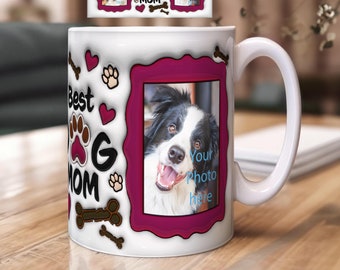 3D Foto-Tassen Design Best Dog Mom – Personalisierbares Motiv | PNG Sublimation Druckvorlage mit Fotorahmen für Kaffeebecher – Foto Becher