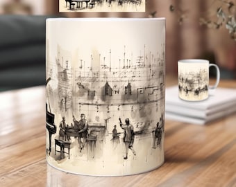 Sublimation Mug Design | Piano Sublimation Print Design | Music Mug Design | 15 OZ and 11 OZ Mugs PNG | Vintage Style