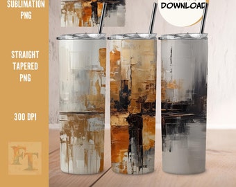 Tumbler Design | Abstract oil painting in gold and black as a sublimation mug design | 3D tumbler design | 20oz skinny tumbler file | PNG