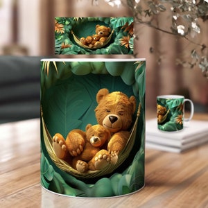 3D Tassen Sublimation Design mit Teddybär Mama – Loch in der Wand Motiv | PNG Druckvorlagen Download | Geschenk Mama, Geschenk Kind
