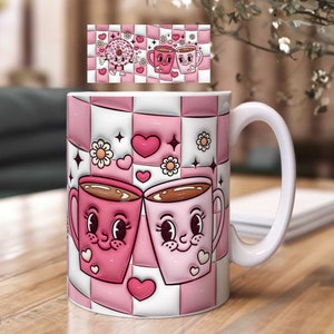 Donut und Kaffee 3D aufgeblasene Sublimation Tassen Vorlage  – Puffy Retro Motiv Download-Datei für Kaffeebecher - 11 OZ und 15 OZ PNG