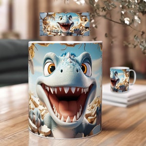3D Loch in Wand Tassen Design  | Dino Sublimation Design | PNG Download Design |  Lustiges Tassen Design