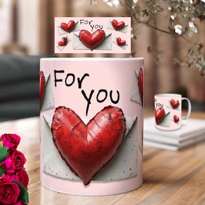 3D Sublimation Tassen Druckvorlage Love Letter for you Herz-Design | PNG Sofort-Download 11 OZ und 15 OZ Vorlage | Valentinstag Geschenkidee