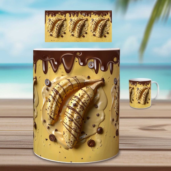 3D Tassen Sublimation Design Druckvorlage – Bananen Split Eis Motiv | Kaffeebecher PNG Download Datei | 11 Unzen und 15 Unzen Sommer Design