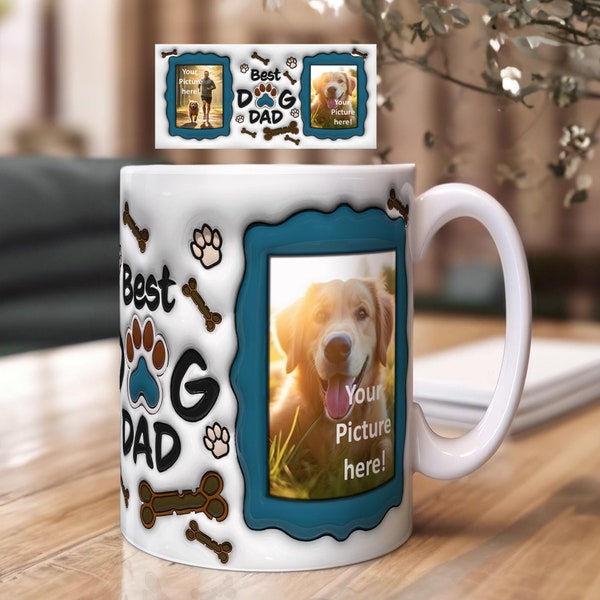 3D Photo Mug Design Best Dog Dad - Personalizable Motif | PNG sublimation printing template with photo frame for coffee mugs - photo mugs